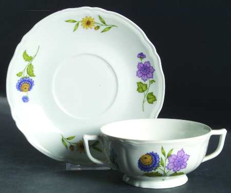 Fleur De Printemps Footed Cream Soup Bowl & Saucer Set by Ceralene