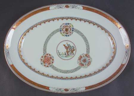 Houqua (Celadon Background) 14" Oval Serving Platter