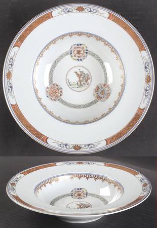 Houqua (Celadon Background) Rim Soup Bowl