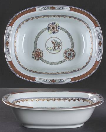 Houqua (Celadon Background) 9" Oval Vegetable Bowl