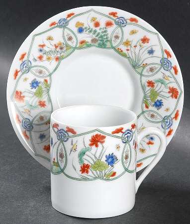 Jardin Chinois  (White Background) Flat Demitasse Cup & Saucer Set