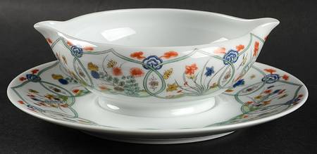 Jardin Chinois  (White Background) Gravy Boat with Attached Underplate