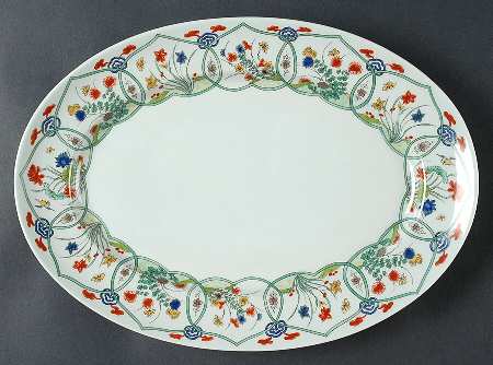 Jardin Chinois (Celadon Background) 14" Oval Serving Platter