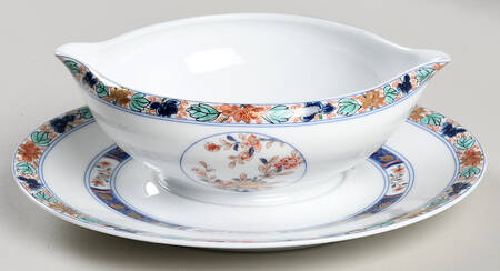 Koutani (White Background) Gravy Boat with Attached Underplate