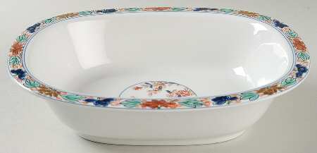 Koutani (White Background) 9" Oval Vegetable Bowl