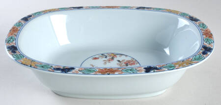 Koutani (Celadon Background) 9" Oval Vegetable Bowl