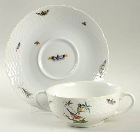 Les Oiseaux Footed Cream Soup Bowl & Saucer Set