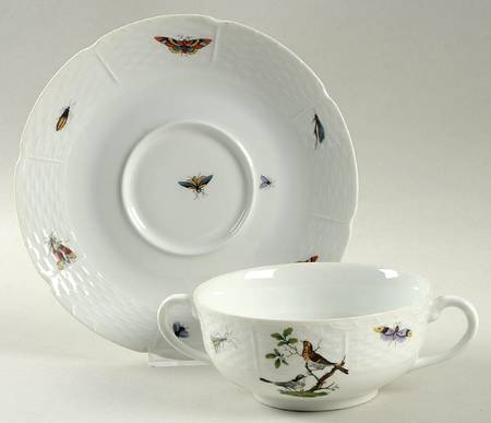 Les Oiseaux Footed Cream Soup Bowl & Saucer Set