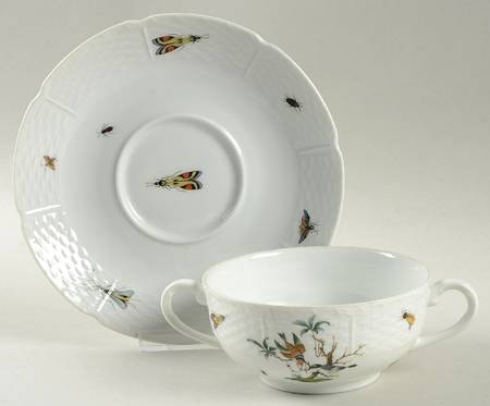 Les Oiseaux Footed Cream Soup Bowl & Saucer Set