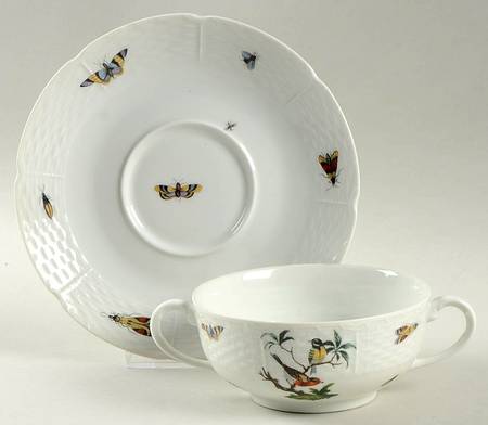 Les Oiseaux Footed Cream Soup Bowl & Saucer Set