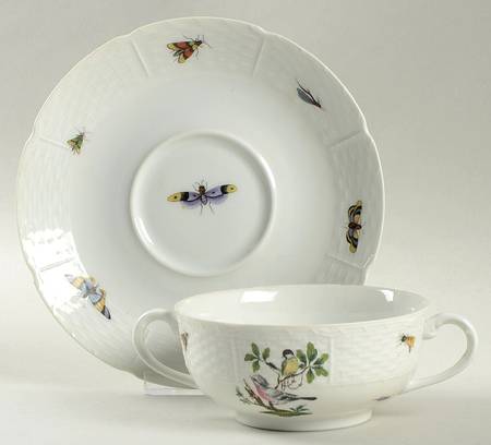 Les Oiseaux Footed Cream Soup Bowl & Saucer Set