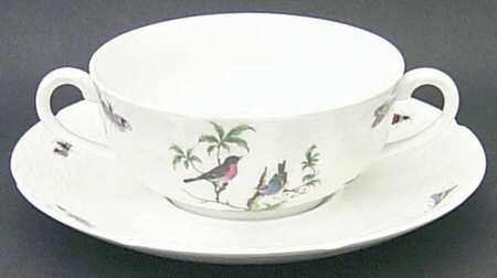 Les Oiseaux Footed Cream Soup Bowl & Saucer Set