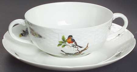 Les Oiseaux Footed Cream Soup Bowl & Saucer Set