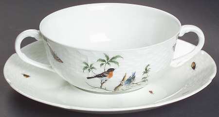 Les Oiseaux Footed Cream Soup Bowl & Saucer Set