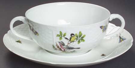 Les Oiseaux Footed Cream Soup Bowl & Saucer Set