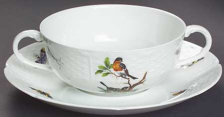 Les Oiseaux Footed Cream Soup Bowl & Saucer Set