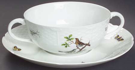 Les Oiseaux Footed Cream Soup Bowl & Saucer Set