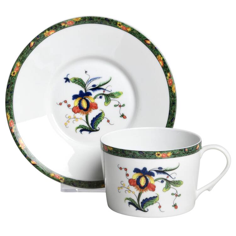 Louviers (White Background) Flat Cup & Saucer Set