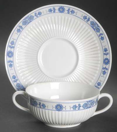 Medicis (Blue) Flat Cream Soup Bowl & Saucer Set