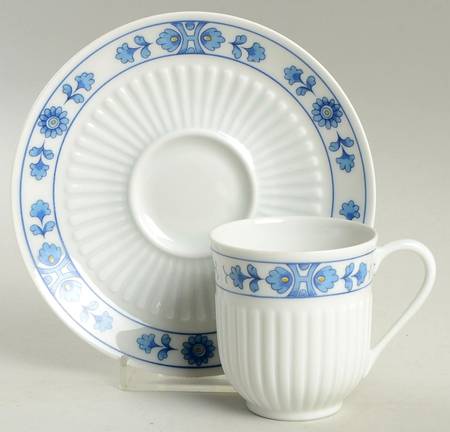 Medicis (Blue) Flat Demitasse Cup & Saucer Set