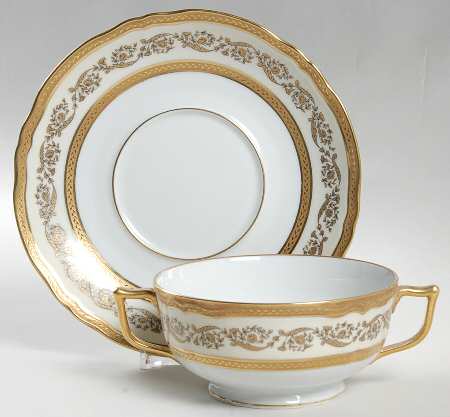 Regence (Gold Design) Footed Cream Soup Bowl & Saucer Set