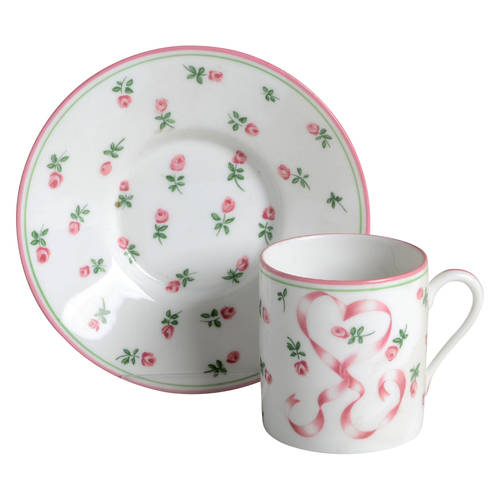 Romantique Pink Flat Demitasse Cup & Saucer Set