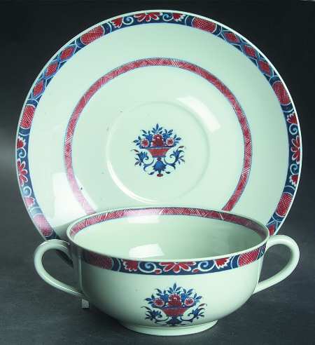 Rouen Celedon Footed Cream Soup Bowl & Saucer Set