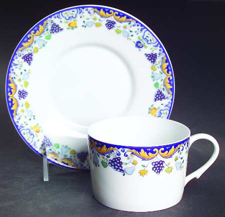 Vendanges (Blue Trim) Flat Cup & Saucer Set
