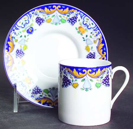 Vendanges (Blue Trim) Flat Demitasse Cup & Saucer Set