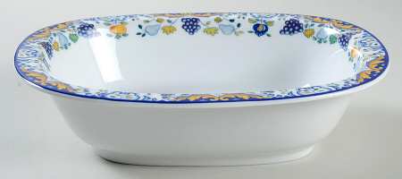 Vendanges (Blue Trim) 9" Oval Vegetable Bowl