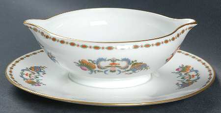 Vieux Chine (Empire, White) Gravy Boat with Attached Underplate