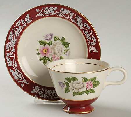 Regal Red (Floral Center) Footed Cup & Saucer Set