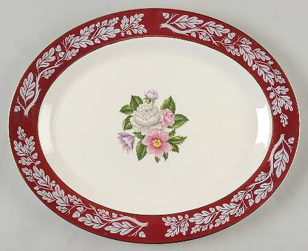 Regal Red (Floral Center) 13" Oval Serving Platter