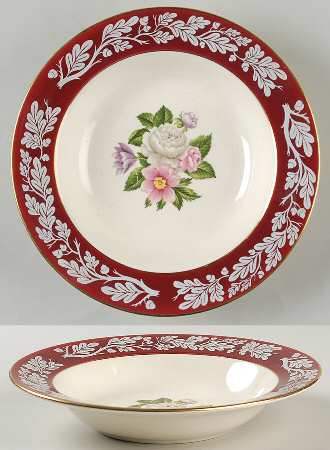 Regal Red (Floral Center) Rim Soup Bowl