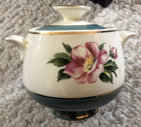 Teal Green (Floral Center) Sugar Bowl & Lid