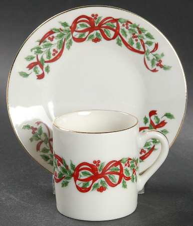 Ribbon Holly Flat Demitasse Cup & Saucer Set