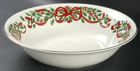 Ribbon Holly 9" Round Vegetable Bowl