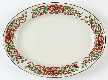 Ribbon Holly 14" Oval Serving Platter