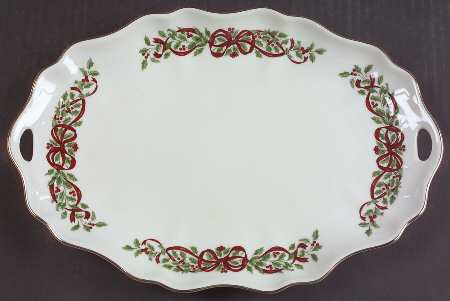 Ribbon Holly 14" Handled Tray