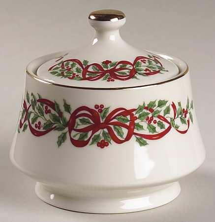 Ribbon Holly Sugar Bowl & Lid