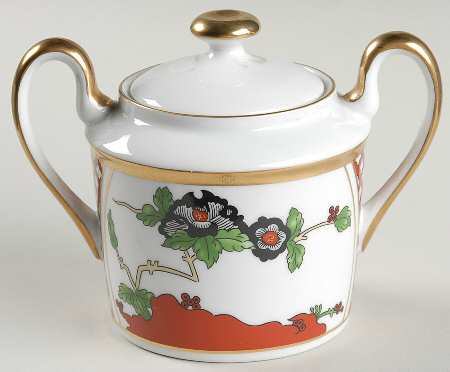 Chinese Flowers Sugar Bowl & Lid