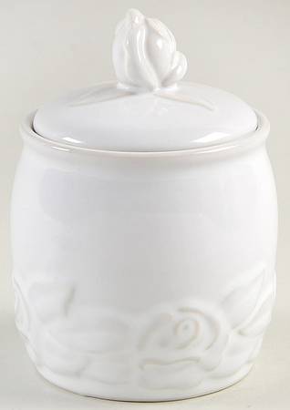 French Country Rose Oyster White Sugar Bowl & Lid