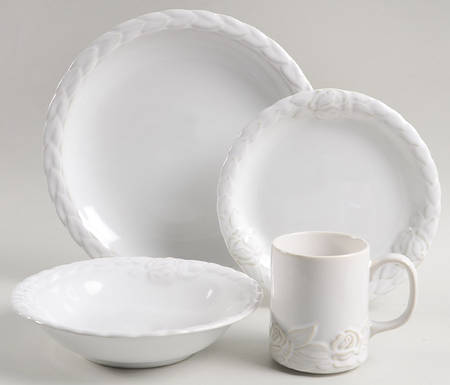 French Country Rose Oyster White 4 Piece Place Setting