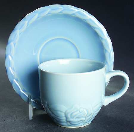 French Country Rose Blueberry Flat Cup & Saucer Set