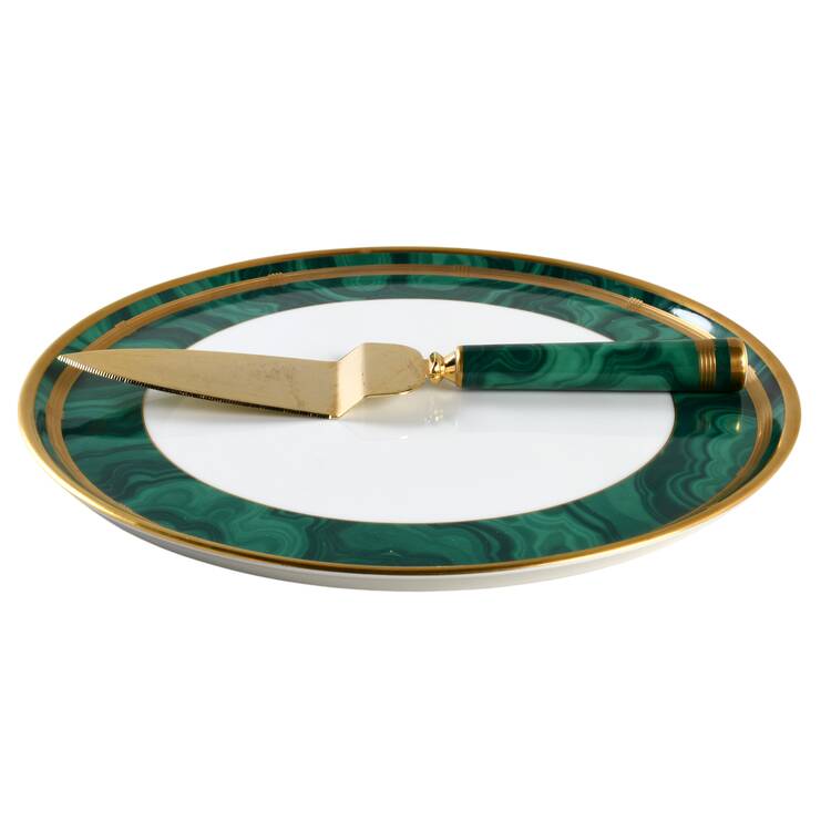 Gaudron Malachite Green Cake Plate and Server (Boxed Set)