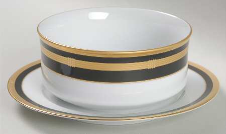 Gaudron Onyx (Gold Trim) Gravy Boat with Attached Underplate