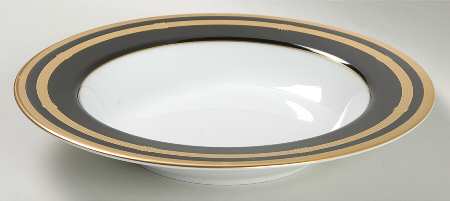 Gaudron Onyx (Gold Trim) Large Rim Soup Bowl