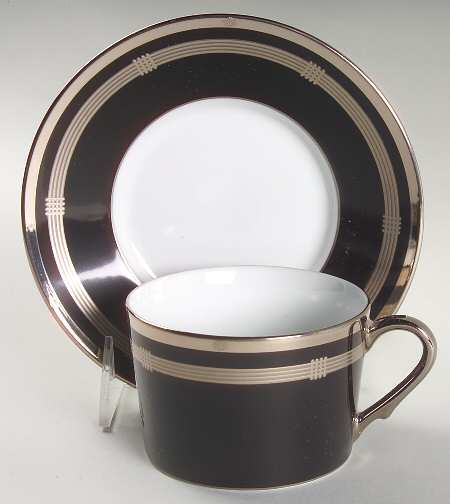 Gaudron Onyx (Platinum Trim) Flat Cup & Saucer Set