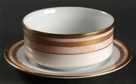 Gaudron Marbre Rose Round Gravy Boat/Attached Underplate by Christian Dior