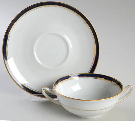 Ambassade Blue Footed Cream Soup Bowl & Saucer Set